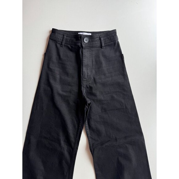 ZARA Marine Straight Black Stretch Denim High Waisted Wide Leg Jeans, Size 4/26 - Picture 2 of 11